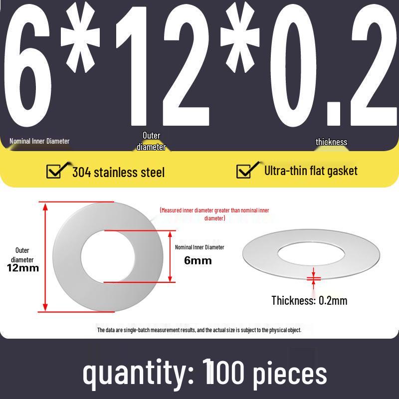 Plochá podložka z nerezové oceli 304 pro nastavení vůle hřídele (0,1/0,2/0,3 mm)