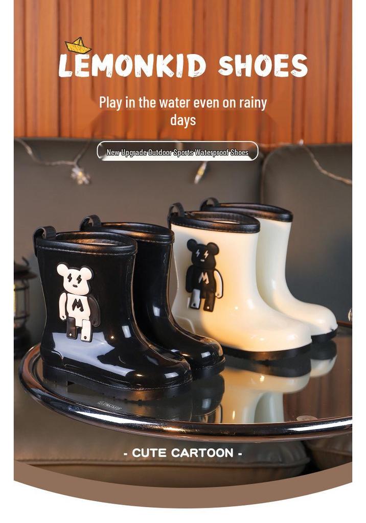 Children's Waterproof Rain Boots - Violent Bear Design, Non-slip, Sizes Small to Large for Boys and Girls