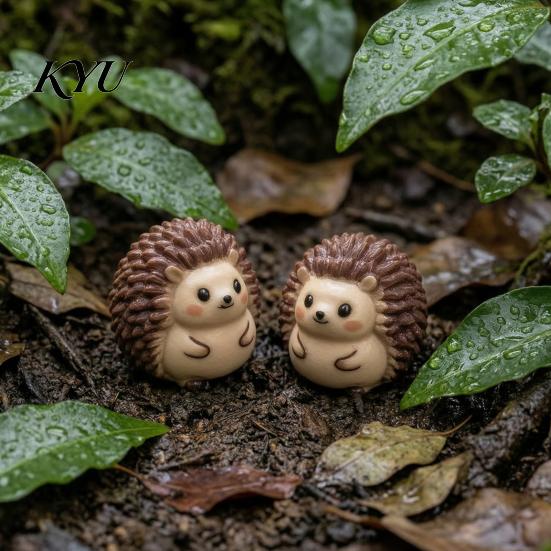 Pastoral Garden Figurines 2Pcs Cute Hedgehog Resin Mini for Succulents Pot Terrarium, Micro Landscape Small Gift Items Decor, Miniature Forest Animal