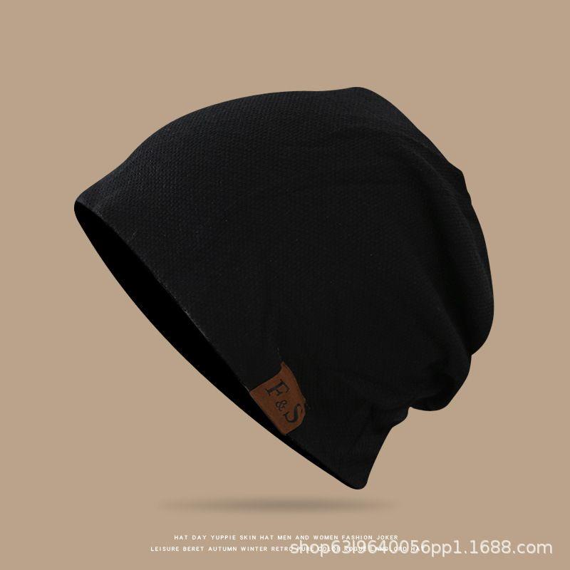 

Spring & Fall Sleeve Cap Cross-Border Casual Loose Knitting Hat FS Leather Tag Hat Winter Fleece-lined Men and Women Outdoor Toque FS-black Spring & Fall thin All yards