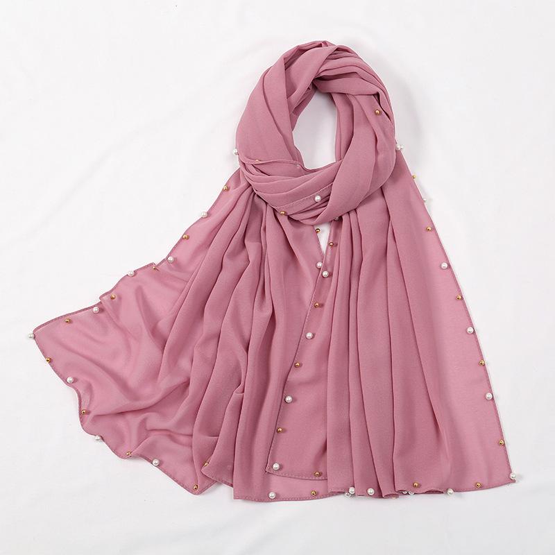 

Популярный горячо продаваемый длинный шифоновый шарф плюс маленький жемчуг женский золотой и серебряный жемчужный платок для головы 180CM