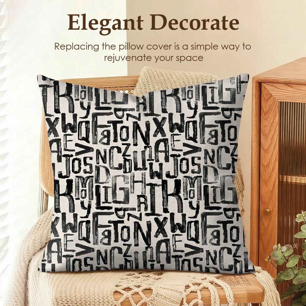 Handwritten Fonts Pattern Cushion Cover Natural Linen Pillow Cover Double-Sided Print Cushion Cover For Sofa Home Decor