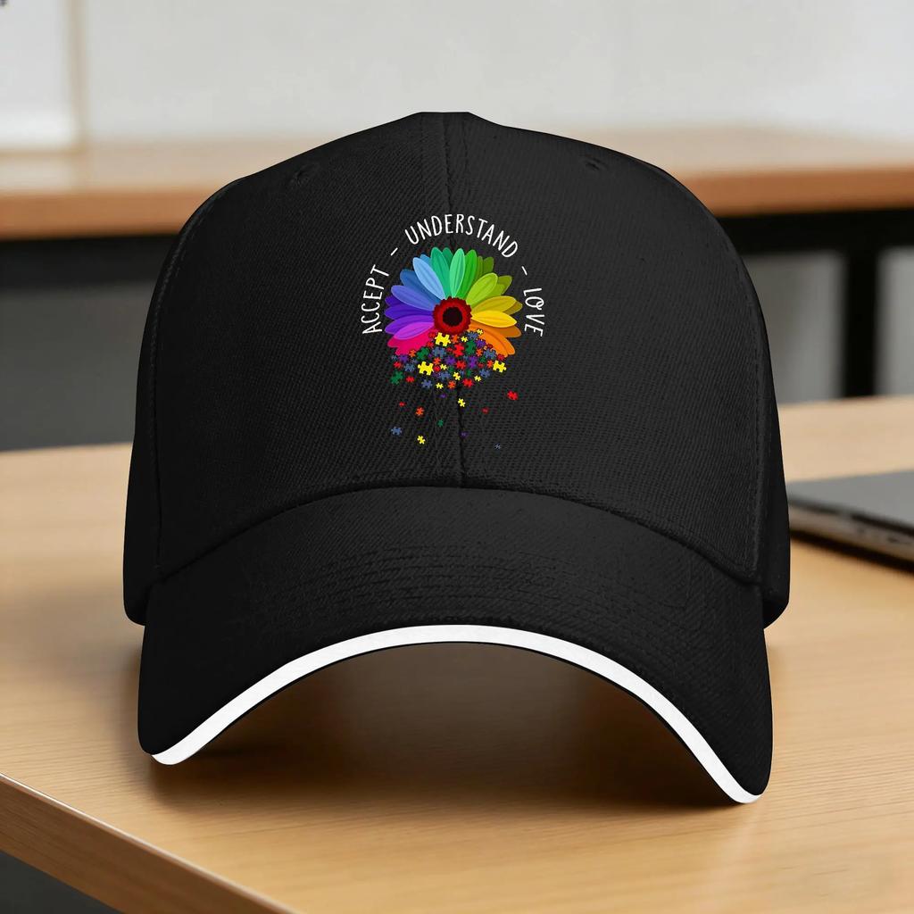 Autism Awareness Support Equality Inclusion Acceptance Respect Love Baseball Cap Sun Visor Trucker Hat FeUnisex Unisex Snapback Cap