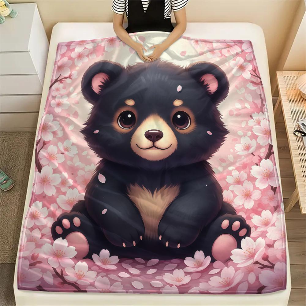 1Pc Cartoon Print Flannel Blanket, High Quality Comfortable for All Seasons, Home Decor, Warmth and Comfort, Perfect for Christmas Birthday Gift