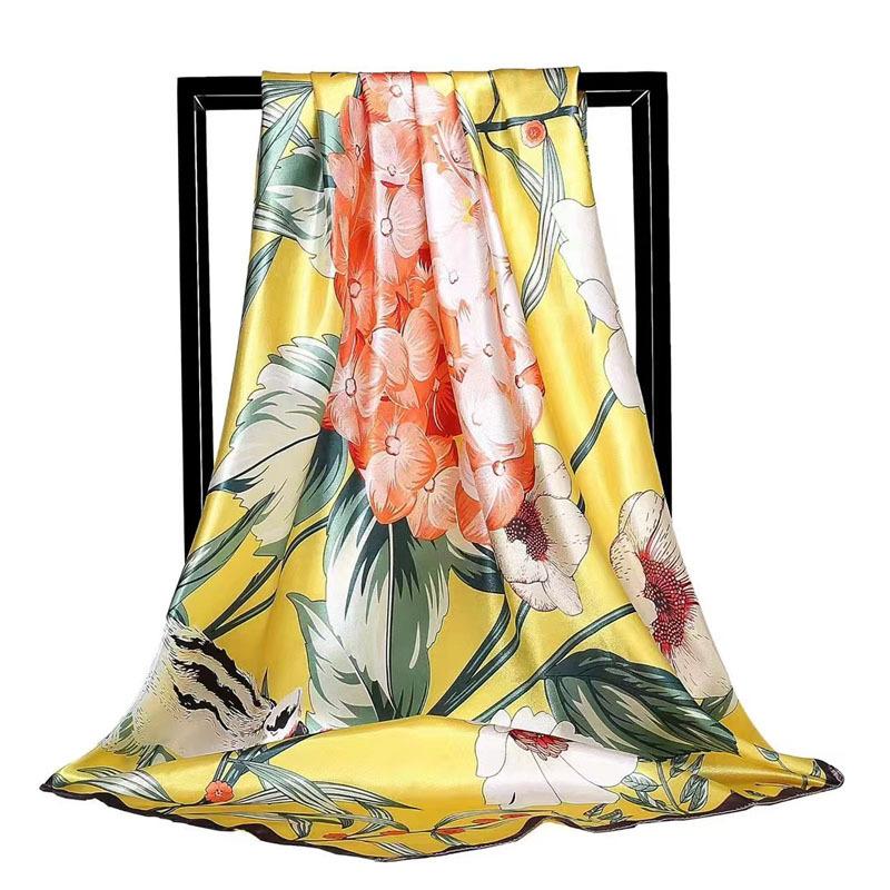 New 90cm Silk Scarf Women Print Hair Neck Square Office Ladies Shawl Bandanna Muslim Hijab Handkerchief Muffler Foulard female
