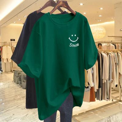 Red Cotton Loose Long Smiley Face Niche Short-sleeved T-shirt Women's 2025 Spring and Summer New European Goods Large Version Top Ins