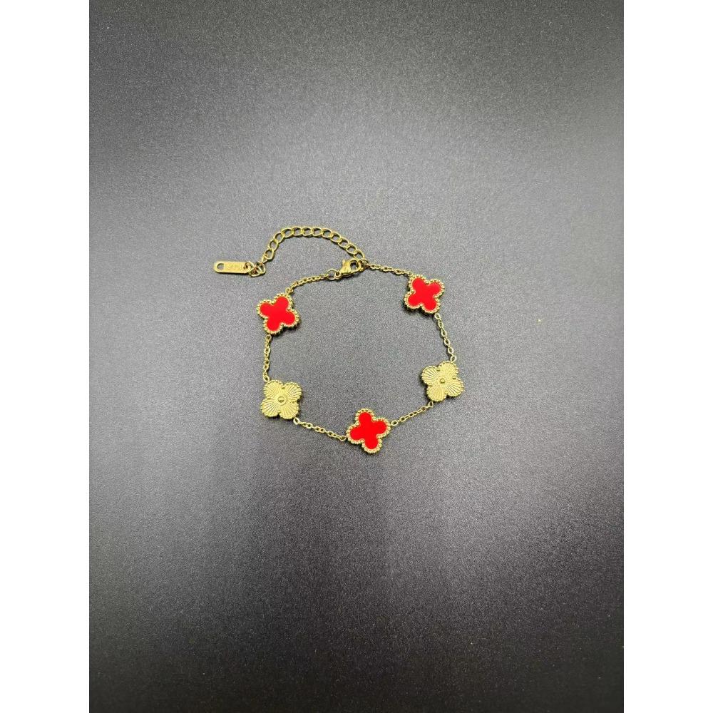 Fashion Lucky Four-Leaf Clover Bracelet Double-Sided Mother-of-Pearl Laser Flower 18K Versatile Women's Bracelet