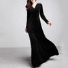 Women's And Winter Gold Velvet V-Neck Solid Color Long-Sleeved Party Dress