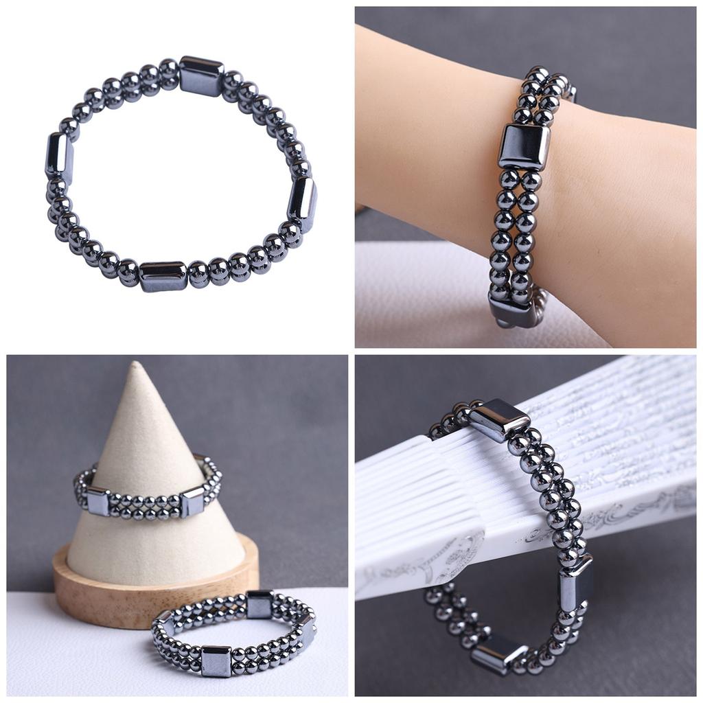 Fashionable Double Layer Terahertz Bracelet Comfort Wear Terahertz Bracelet Meditation Accessory Stone Texture for Daily