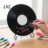 Retro Wall Decorations Vinyl Record DIY Graffiti Clock Ornament, Blank Acrylic Tabletop Reusable Drawing Surface Decor with Stand, Personalized