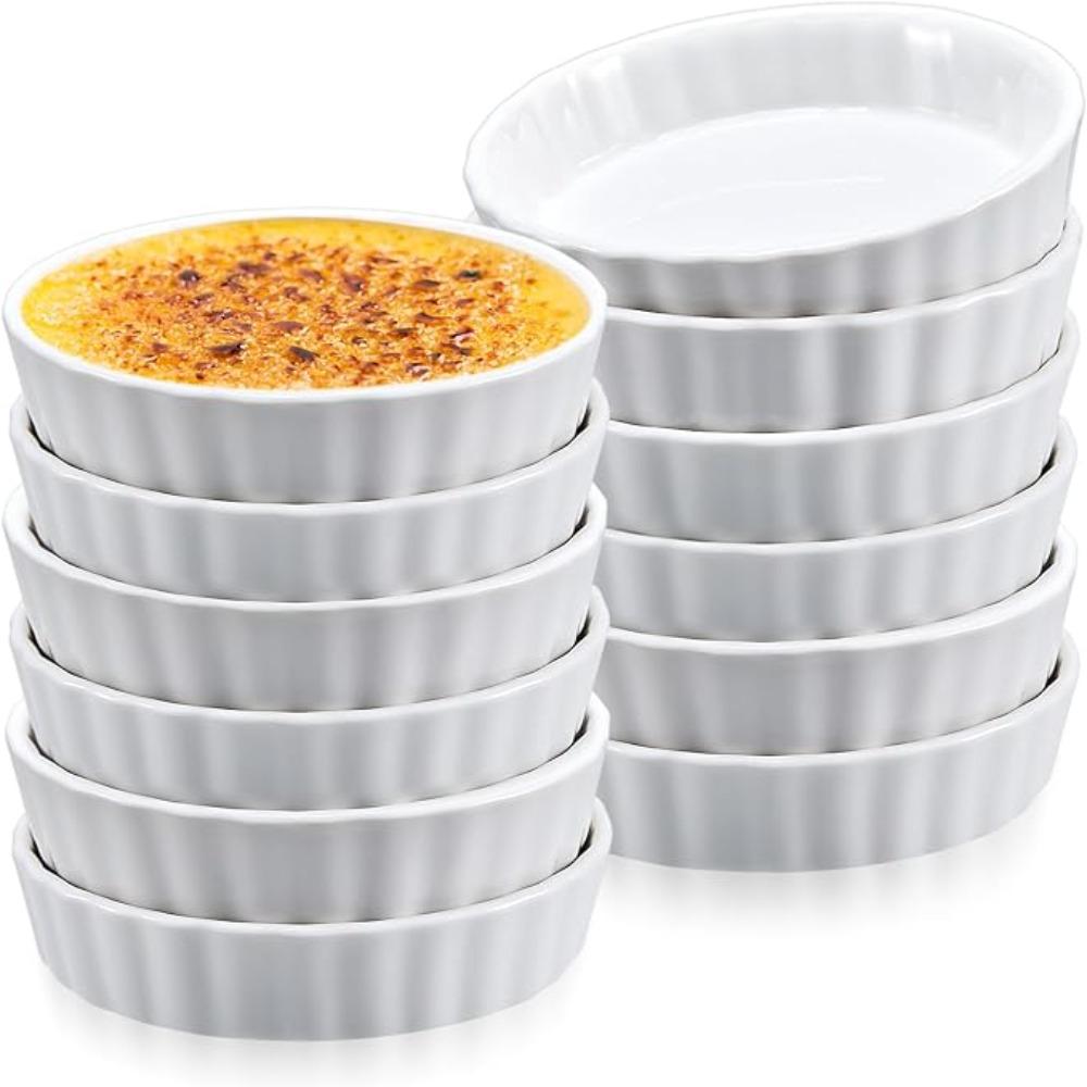 6pcs Round Creme Brulee Ramekins Ceramic Souffle Dishes Individual Serving Tart Baking Pan  Bakery