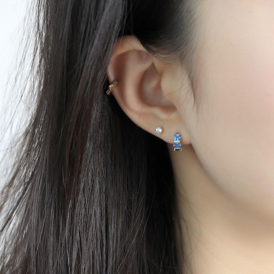 18K Gold-Plated S925 Sterling Silver Earrings, Geometric Blue Zirconia, Retro Versatile Design
