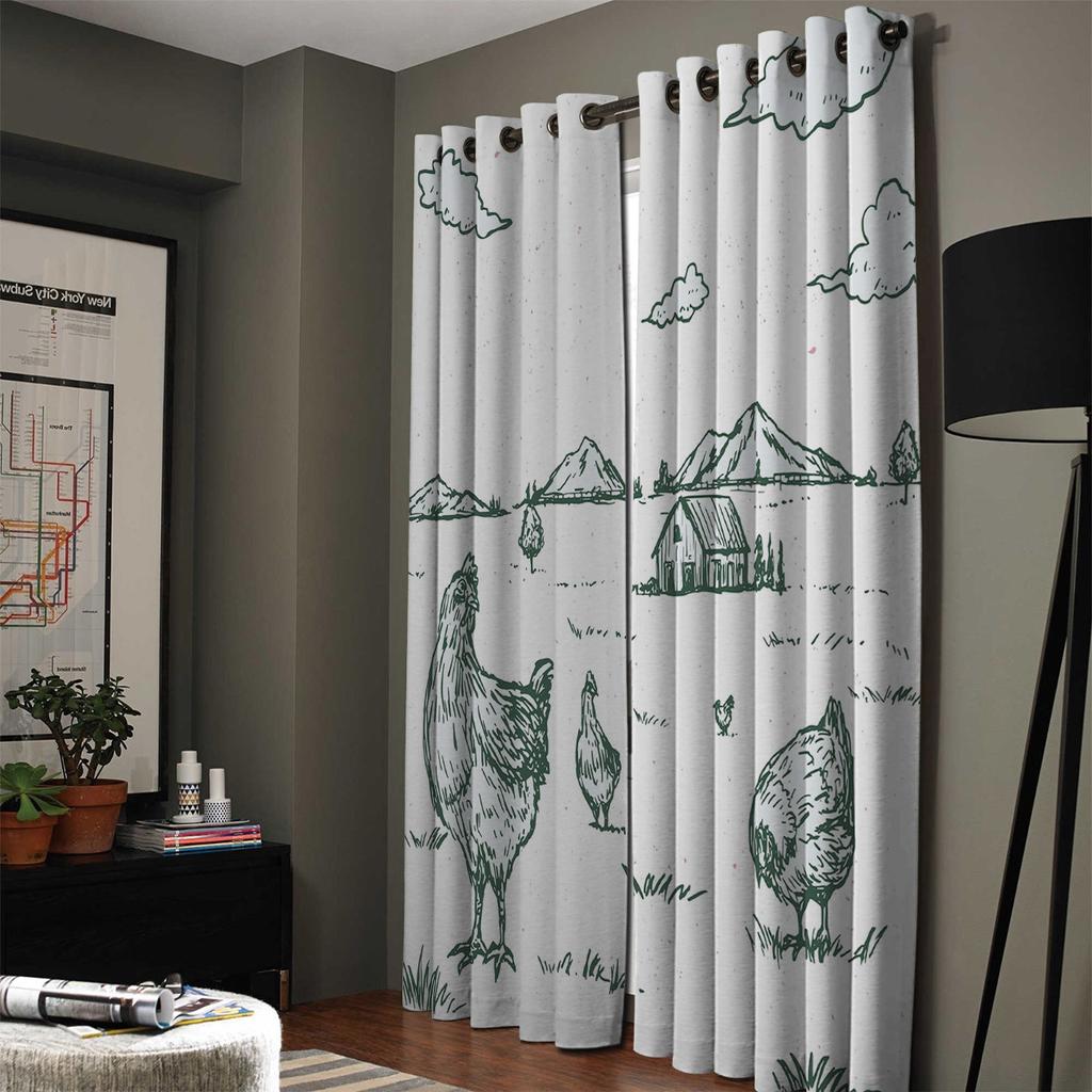 Country Graffiti Chicken Hill House Country Style Window Curtains Scenic Curtains for Living Room Decorative Items Living Room