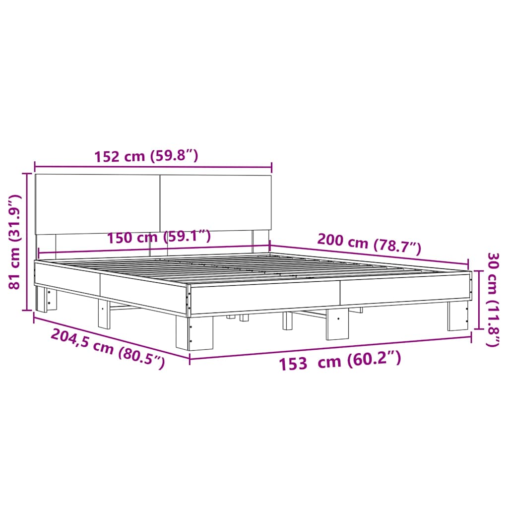Bed Frame Gray Sonoma 150x200 cm Particleboard and Metal