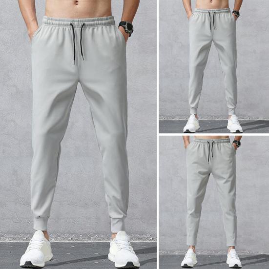Men Ninth Pants Solid Color Drawstring Soft Fabric Multi Pockets Men Sweatpants Daily Clothes