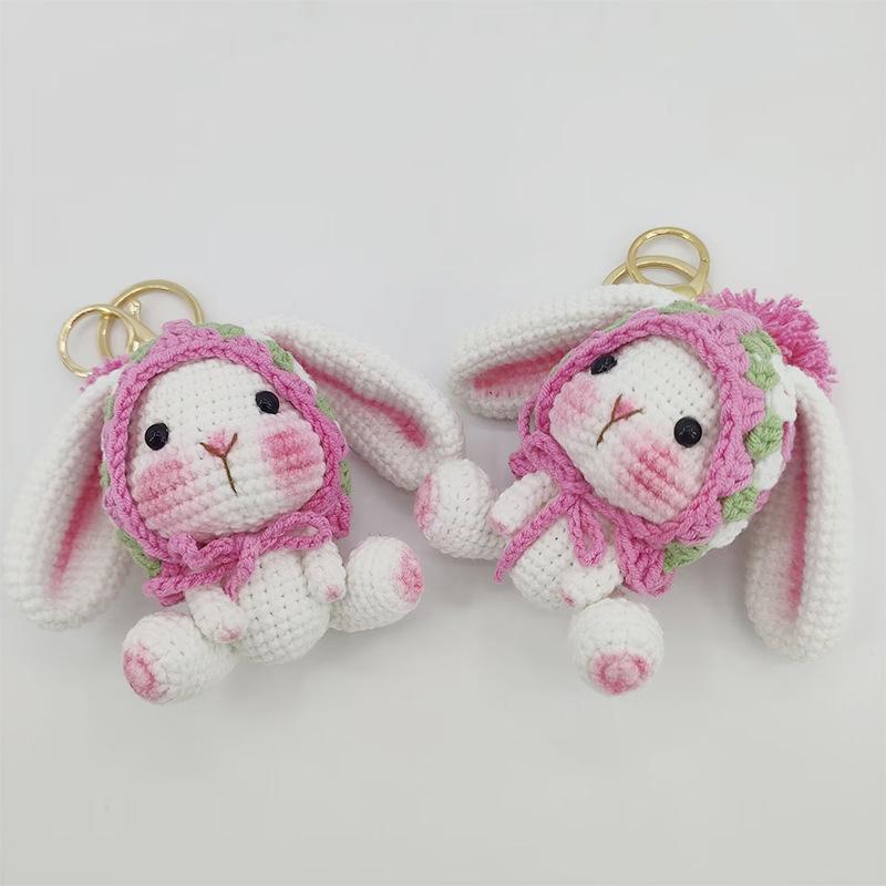 Exquisite Crochet Rabbit Keychain For Bag Pendant Knitted Lop-eared Rabbit Doll Keyrings Cute Animal Crochet Keychain Custom
