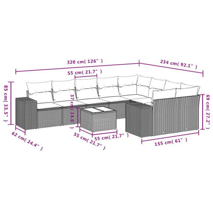 VidaXL Garden Lounge Set with Cushions 10 Pcs, Patio Sofas, Patio Furniture Set, Outdoor Furniture, Black 3223044