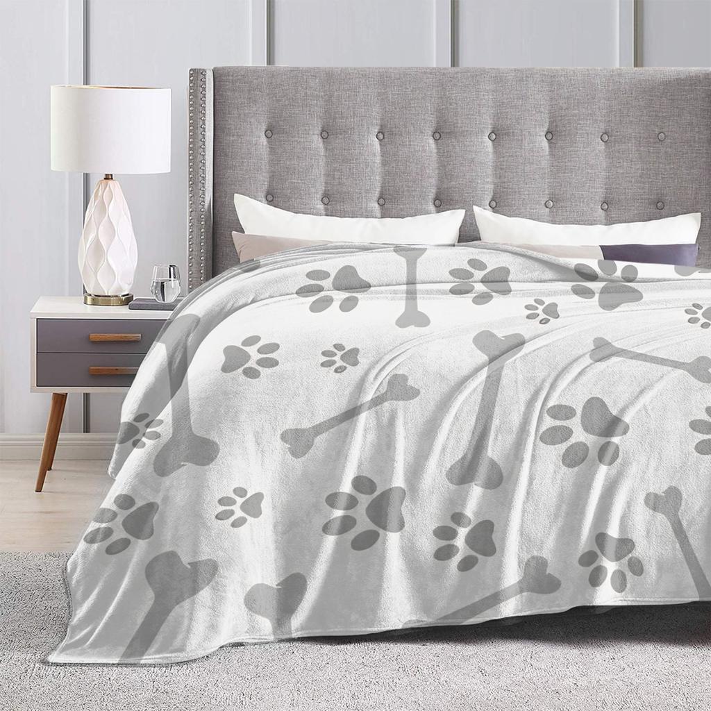 Dog Paw Print and Bone Plush Blankets Girls Boys Flannel Throw Blanket Super Soft DIY Quality Bedspread Gift Idea