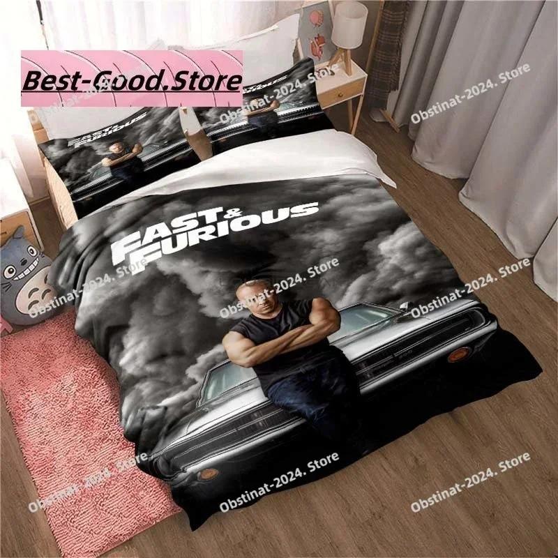 Fast & Furious Bedding Set Fashion Movie Printed Comforter Quilt Bed Cover Duvet Cover Pillow Case 3 Pieces Sets Kids Adult Size