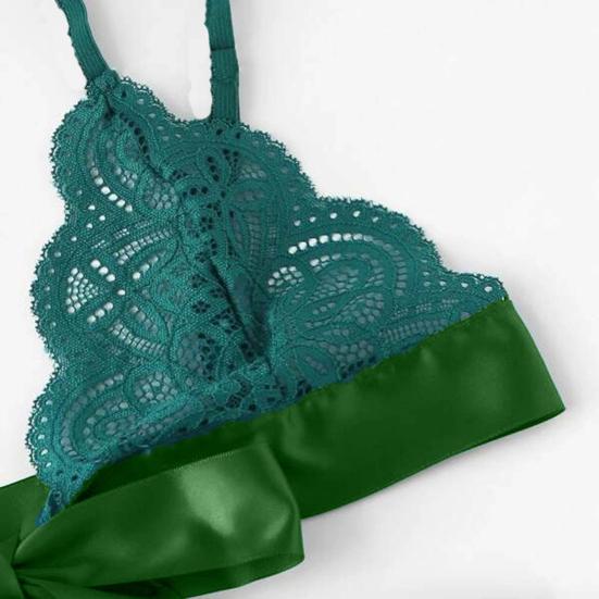 2 Pcs/Set Bra Panties Set Lace Uo Bow-knot See-through Lace V Neck Spaghetti Strap Three Point Pornographic Lady Underwear Suit