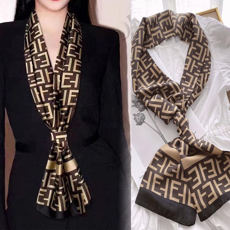Luxury Design Print Hair Ribbon Scarf Women Neck Tie Bag Scarfs Satin Silk Skinny Headscarves Ladies Foulard Floral Bands