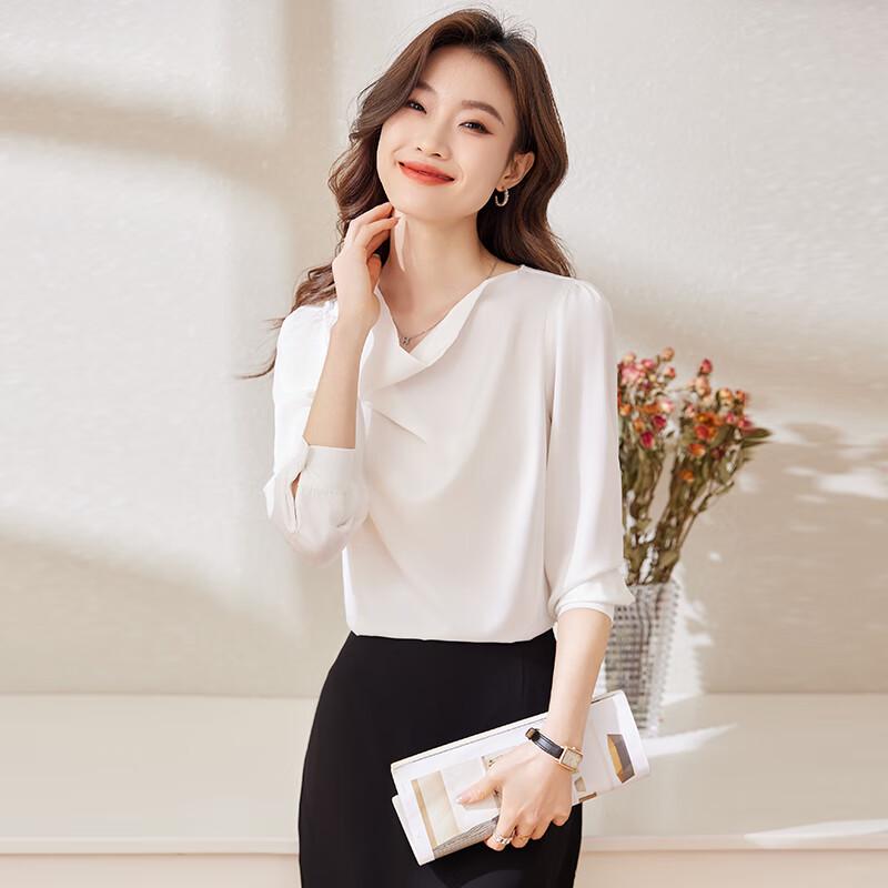 Women's Elegant V-Neck Long Sleeve Chiffon Blouse
