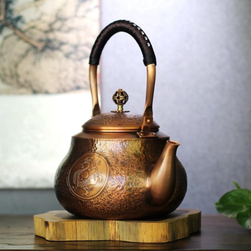 Handmade Purple Copper Teapot Hammered Thickened Pure Copper Boiling Teapot Vintage Red Copper Large Capacity Boiling Kettle