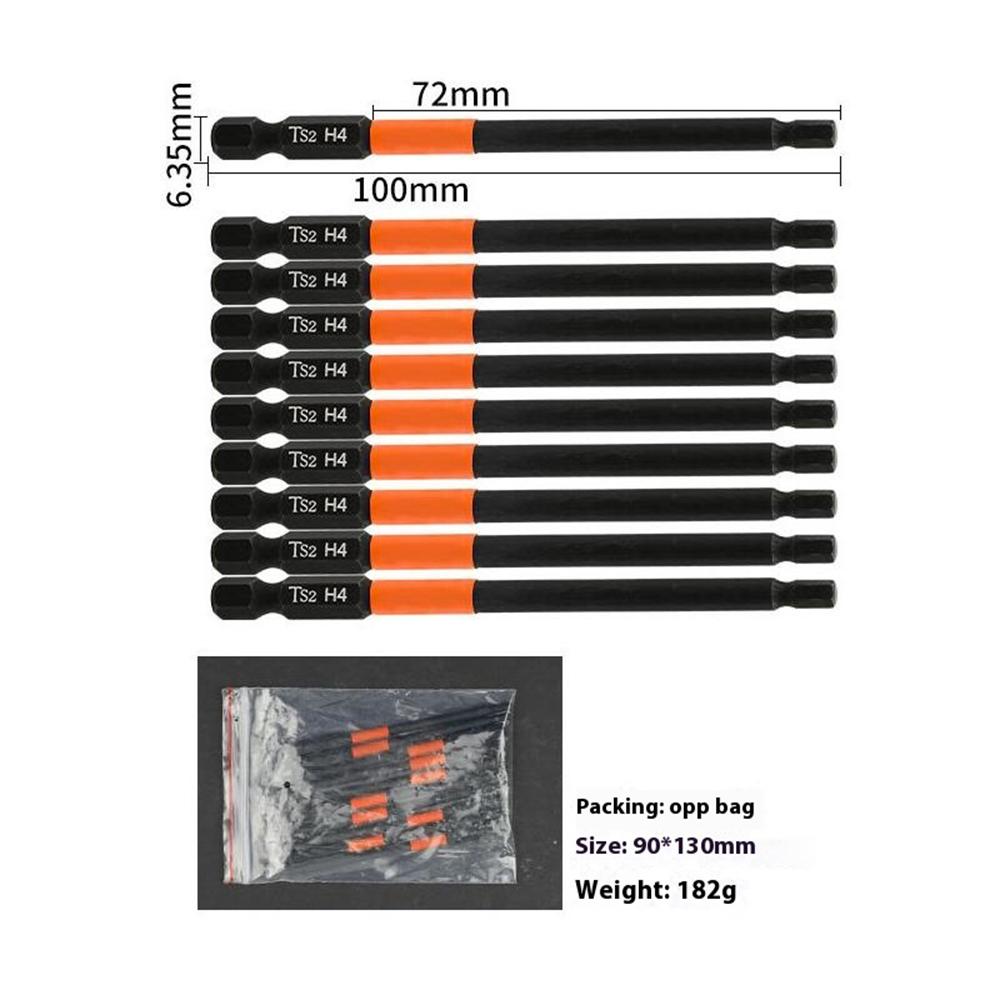 10PCS Hex Screwdriver Bit Set 100mm H4 TS2 Steel Magnetic Drill Bit for Electric Drill Screwdrivers