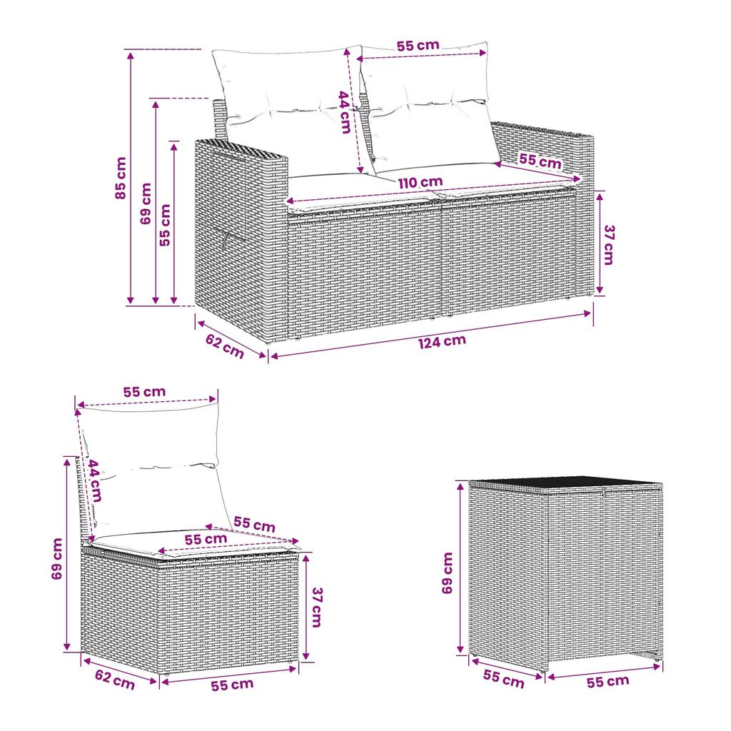 Sofa Set 5 Pcs Beige and Cream White Poly Rattan and Steel