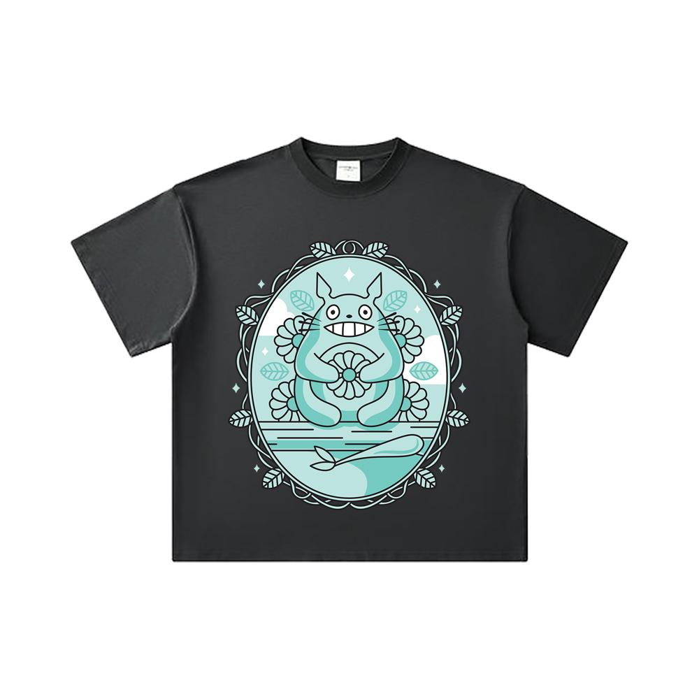 260 GSM Double Yarn 32 Count 100% Cotton Ghibli V6 Totoro Print Unisex Heavy Cotton T Shirt