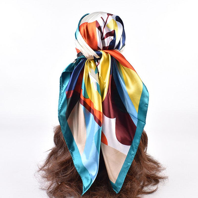 90*90cm Luxury Square Silk Scarf Women Print Scarves Satin Shawl Wrap Hijab Female Headband Bandana Foulard Neckerchief