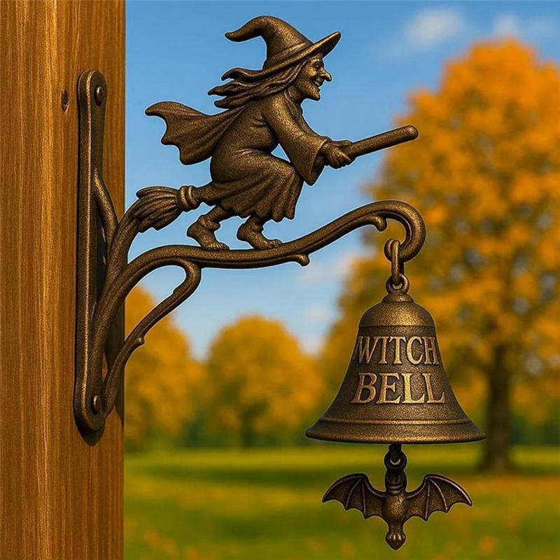 Vintage Halloween Witch Bell Vintage Metal Home Entrance Doorbell Door Wall Mount Spooky Decorative Shopkeeper Welcome Bell