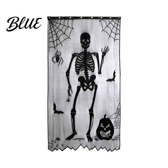 Halloween Tablecloth Door Curtain Lace Spider Web Fireplace Cover Scary Skeleton Witch Mysterious Fabric Bat Print Window Drapes for Home