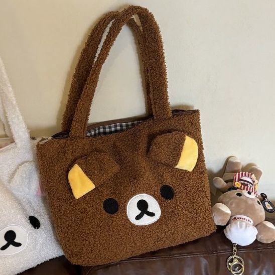 Borsa a Mano Borsa Peluche Anime Giapponese Rilakkuma 33cm Resistente alle Macchie Resistente all'Usura Custodia per Tablet Cosmetici Borsa a Spalla da Viaggio Regali