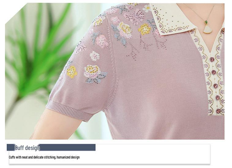 T-shirt da donna a maniche corte con colletto in seta ghiacciata per donne di età compresa tra 40 e 50 anni: Top Estivo a Vestibilità Larga