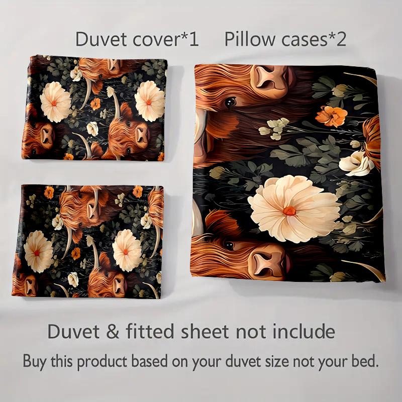 Floral cow motif. Bedding Duvet cover sets Duvet covers Pillowcases gifts (1 * Duvet Cover 2 * Pillowcases, without duvet insert)