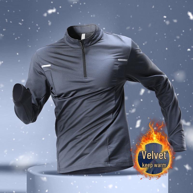

Men s Winter Quick-Dry Fleece Lined Half-Zip Long Sleeve Running Shirt M [Recommended 40-50 kg]