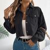 Women Spring Autumn Casual Long Sleeve Lapel Solid Color Pocket Corduroy Jacket Coat