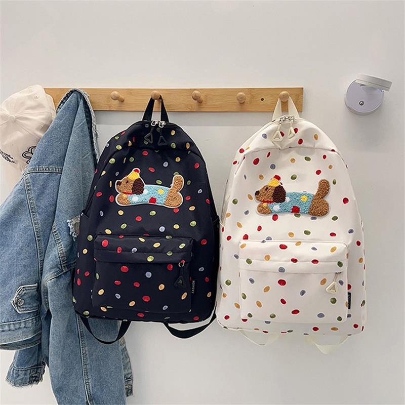 Cute Dachshund Polka Dot Backpack Large-Capacity Casual Student Schoolbag Delicate Personality Trendy Travel Bag Gifts