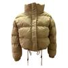 Women's Cotton-Padded Coat Lightweight Solid Color Warm Jacket with Drawstring Hem Stand Collar Zipper Short Padded