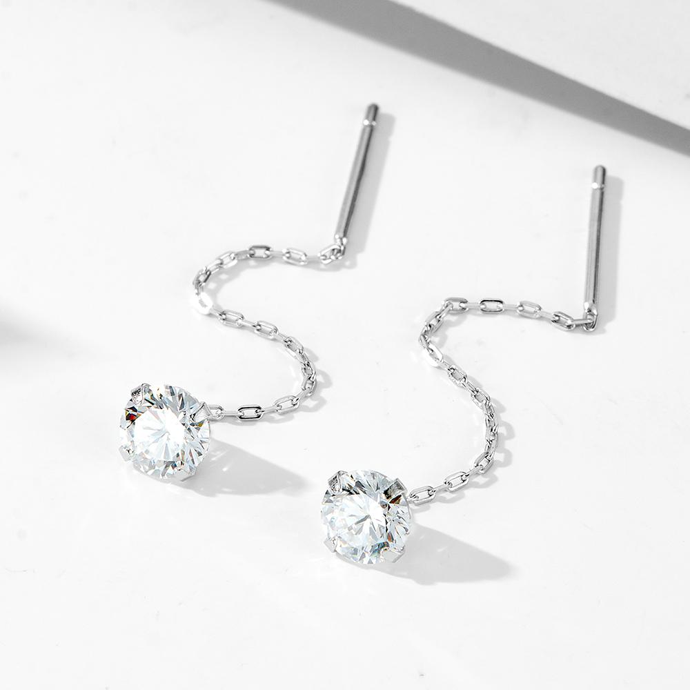 Peishang Jewelry 925 Sterling Silver 14K Gold Plated Cz Cubic Zirconia Zircon Tassel Drop Chain Stud Earrings