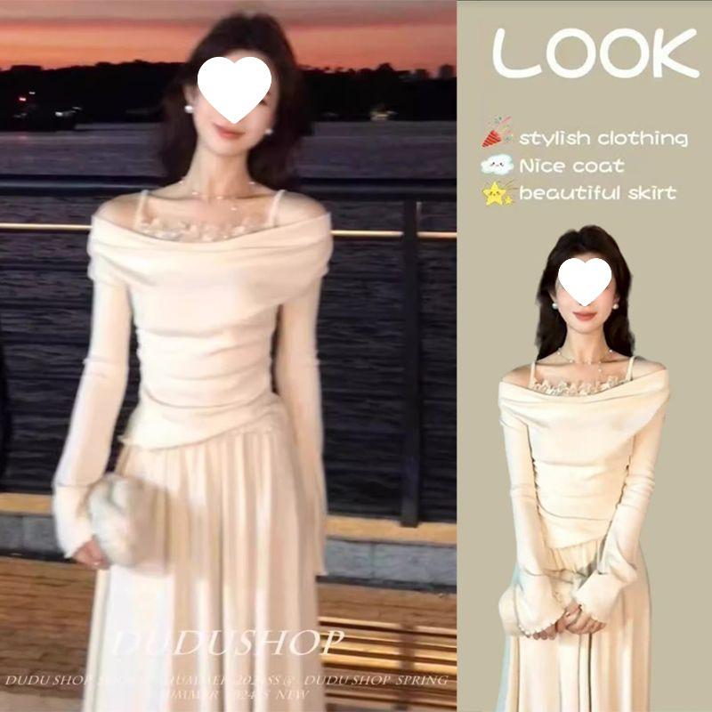 French Pure Desire Women s Patchwork Two-Piece Set: Gentle Top & Skirt for Spring/Autumn 2026 S