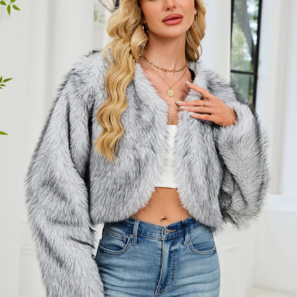 Fashionable Women's Plush Short Jacket Fauxsuit Collar