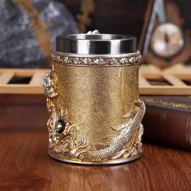 Oriental Dragon Grail: Retro Gold Wine Glass Ornament Gift