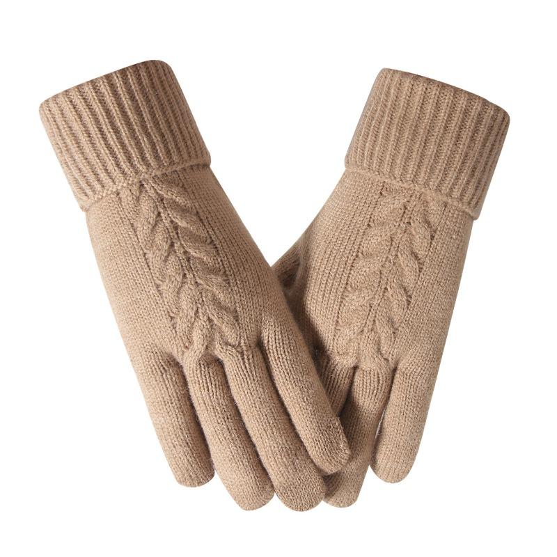 Touch screen gloves women's winter outdoor riding warm and cold-proof piled thickened flat machine jacquard, knitted gloves