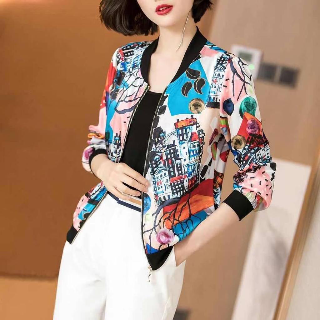 Women's Long Sleeve Chiffon Zipper Jacket - Loose, Lightweight Cardigan for Spring and Autumn 2025, Ideal for Summer Sun Protection.