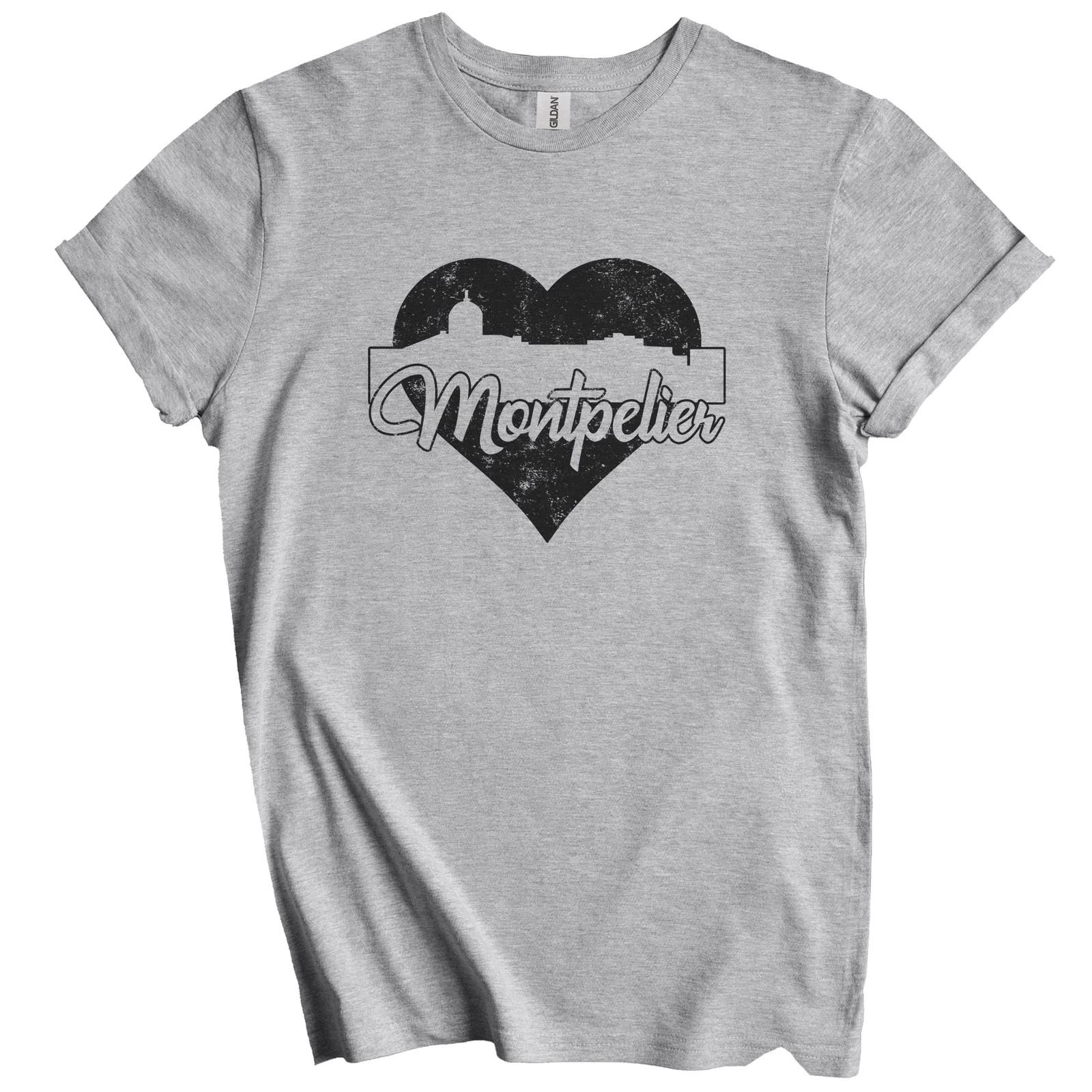 Retro Montpelier Vermont Skyline Heart Distressed T-Shirt L