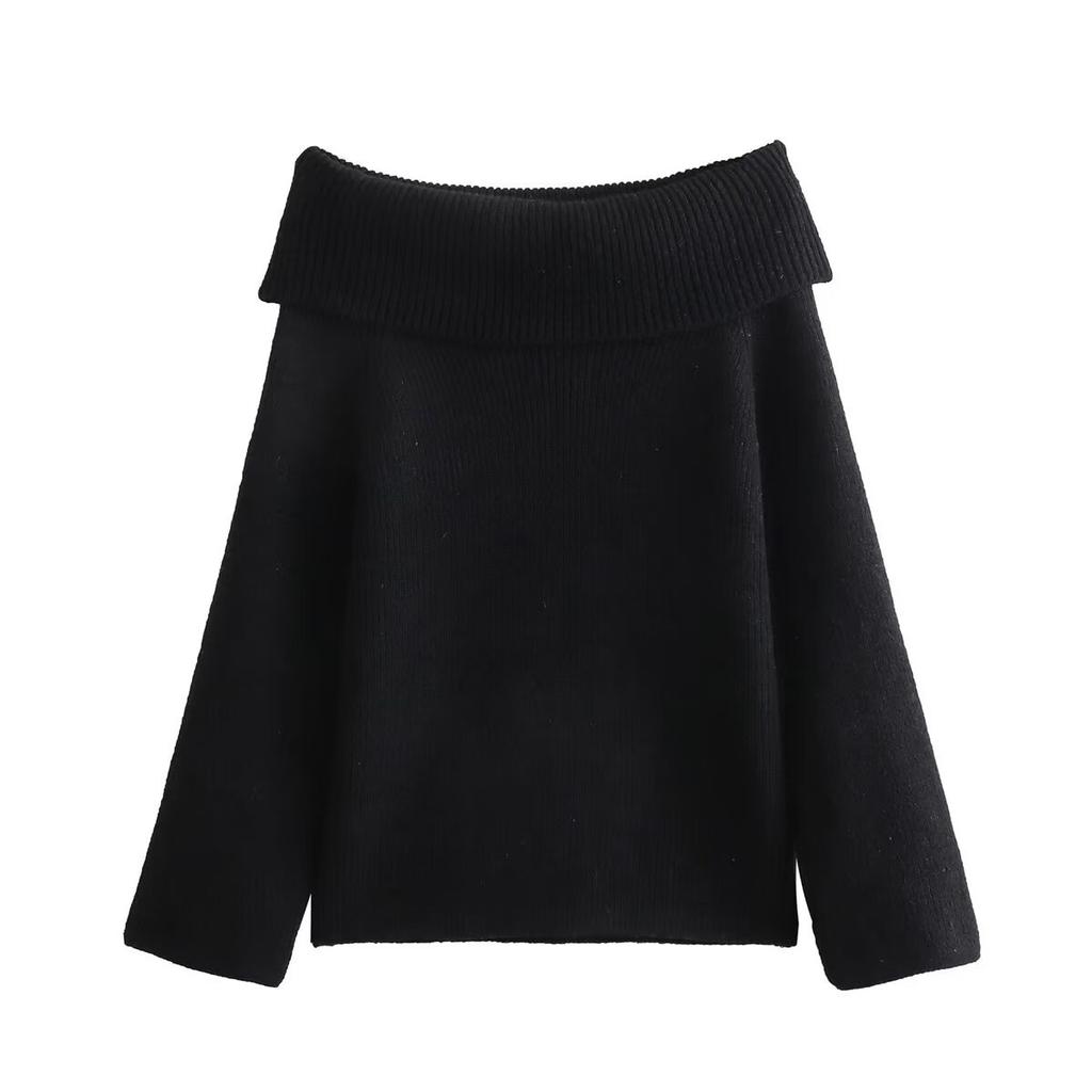 Women Fashion Solid Off Shoulder Sweater Long Sleeve Knitted Pullover Sweater Autumn and Winter Female Casual Knitwear Chic Top