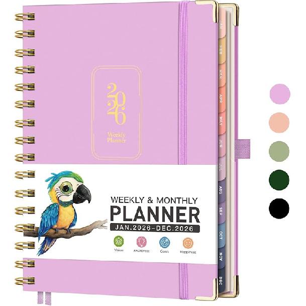 RETTACY 2026 Planner, Weekly and Monthly, Medium Size (5.7" x 8.3"), Jan - Dec 2026, Agenda, Calendar, 12 Month Tabs, Hardcover, 100 GSM Thick Paper,