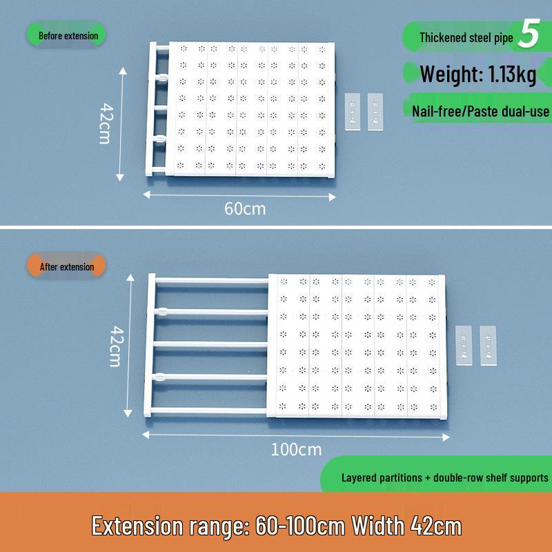 Wall-Mounted Retractable Closet Partition Shelf - No Drill Required